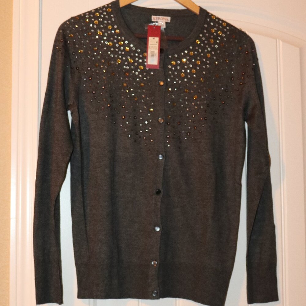 Merona Jeweled Cardigan - Sz Med Gray